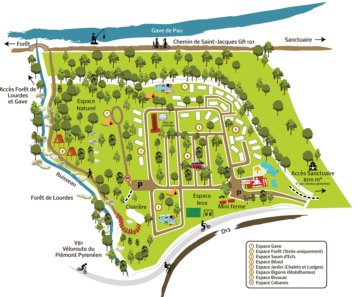 Plan intéractif du Camping la Forêt à Lourdes